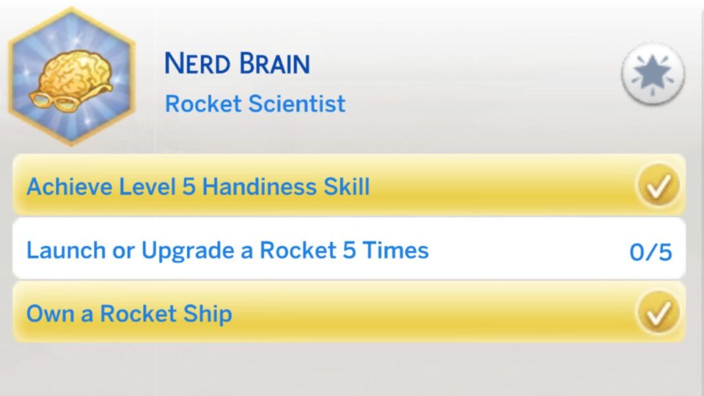A screenshot from The Sims 4 showing the third stage of the nerd brain aspiration