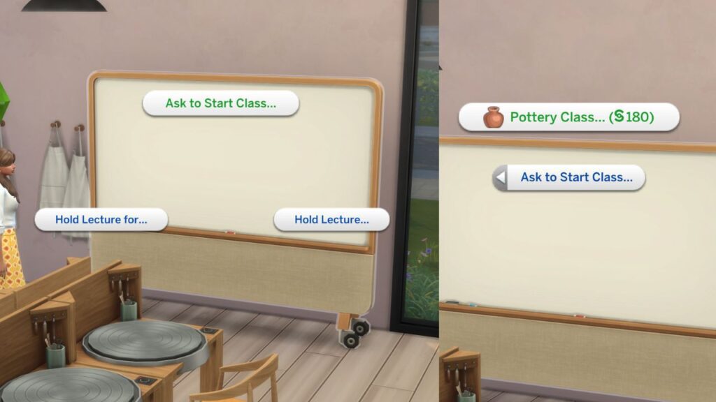A screenshot from The Sims 4 showing how to attend a hobby class