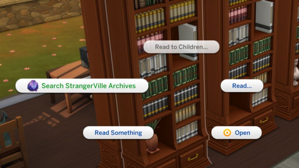 A screenshot from The Sims 4 showing how you can search Strangerville archives 