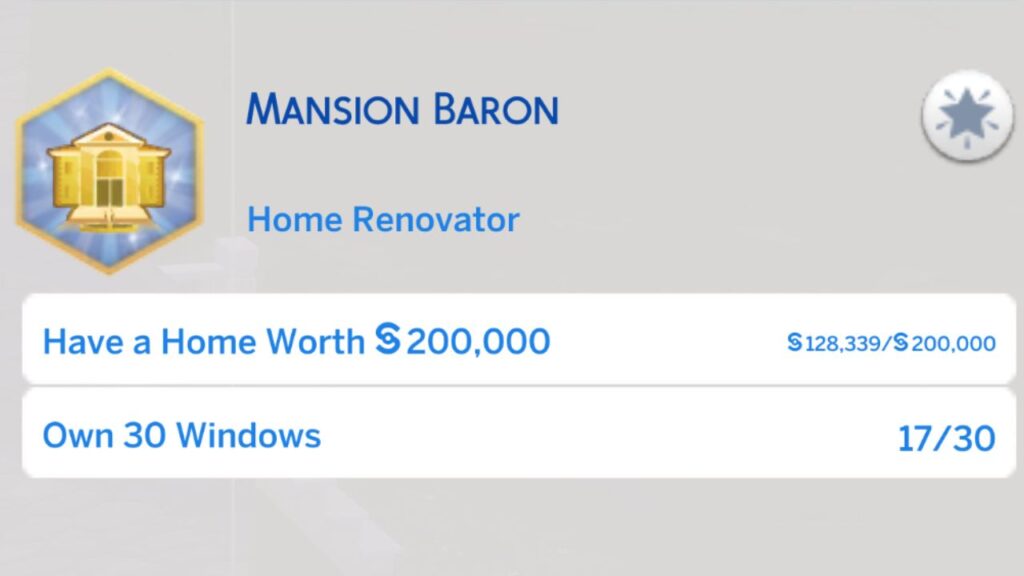A screenshot from The Sims 4 showing the third stage of the mansion baron aspiration