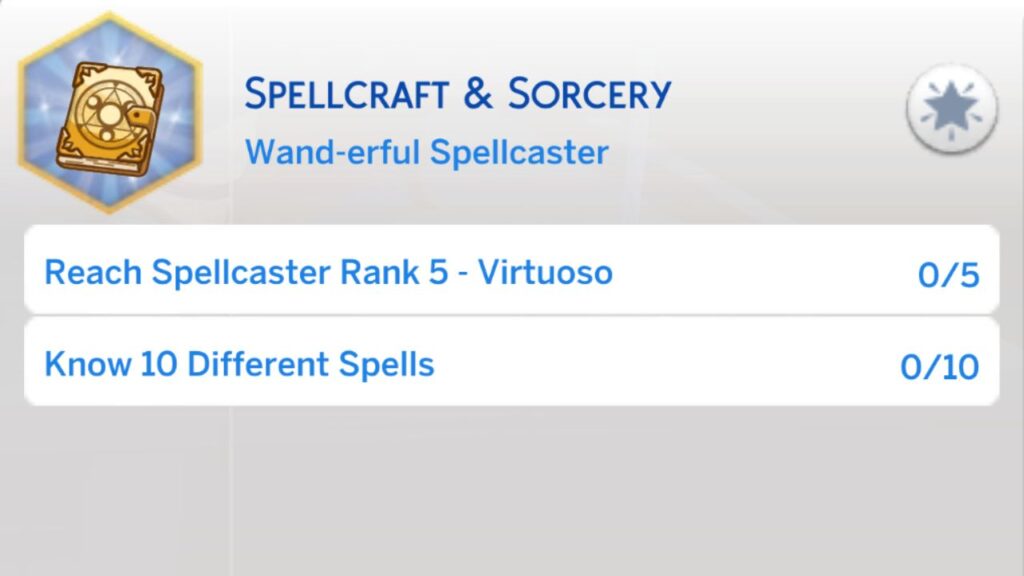 A screenshot from The Sims 4 showing the fourth stage of the spellcraft & sorcery aspiration