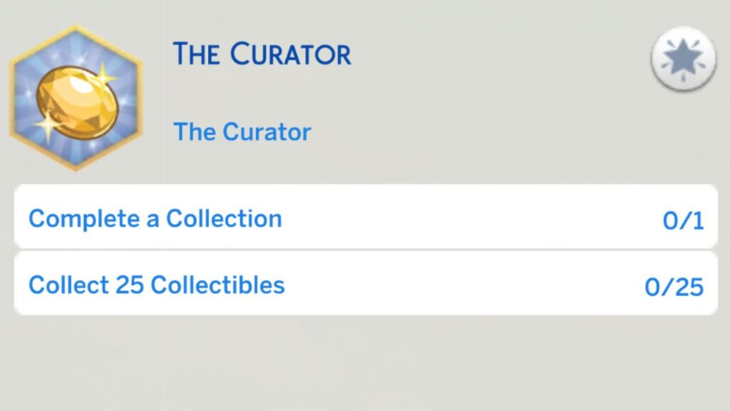 A screenshot from The Sims 4 showing the fourth stage of the curator aspiration