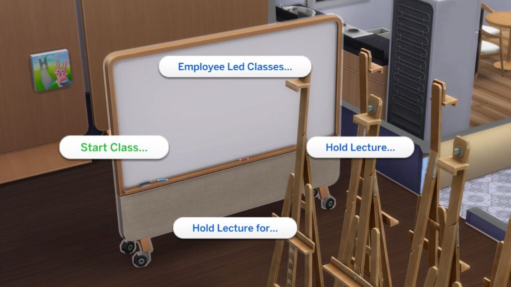 A screenshot from The Sims 4 showing how to start a hobby class