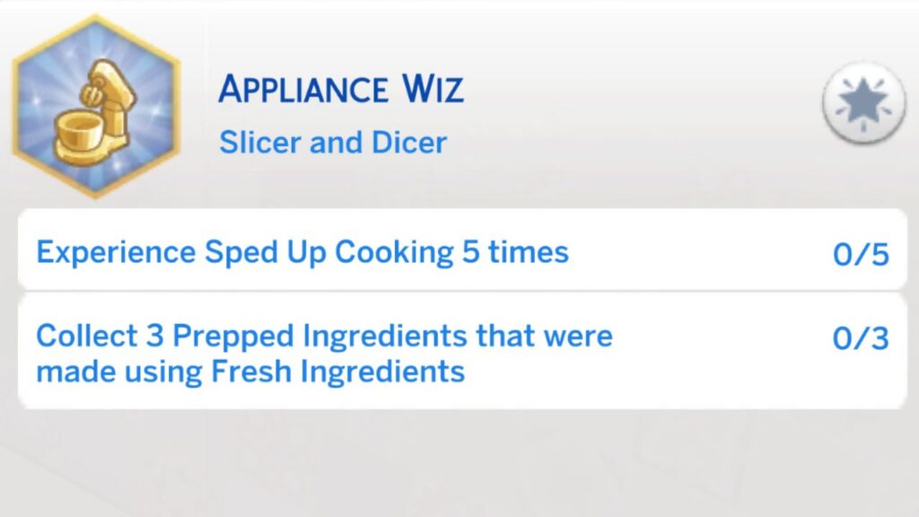 A screenshot from The Sims 4 showing the second stage of the appliance wiz aspiration