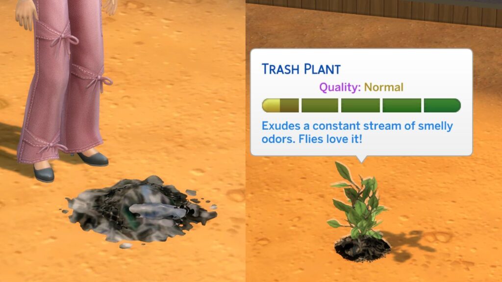 A screenshot from The Sims 4 showing how to make a trash fruit plant