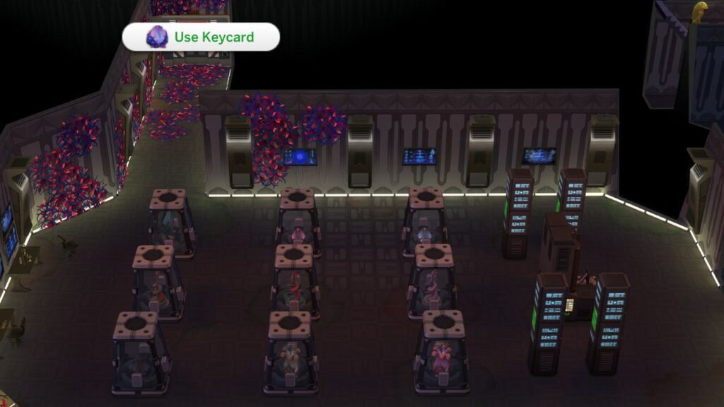 A screenshot from The Sims 4 showing the bottom level of the secret lab 