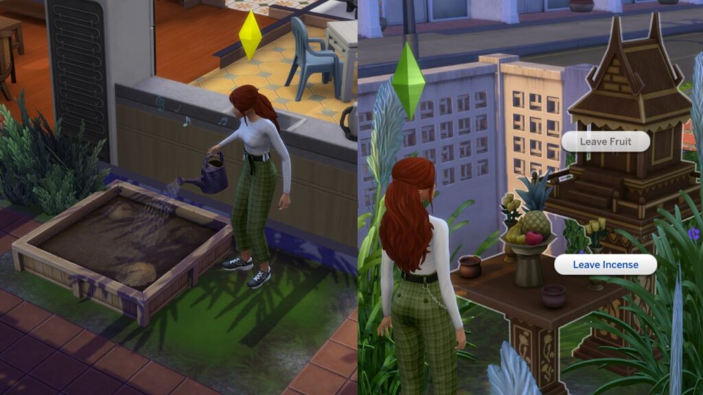 a screenshot from the sims 4 showing a sim using amenities in a public space in a rental