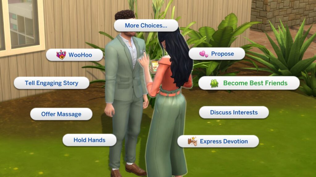 A screenshot from The Sims 4 showing the option to become best friends