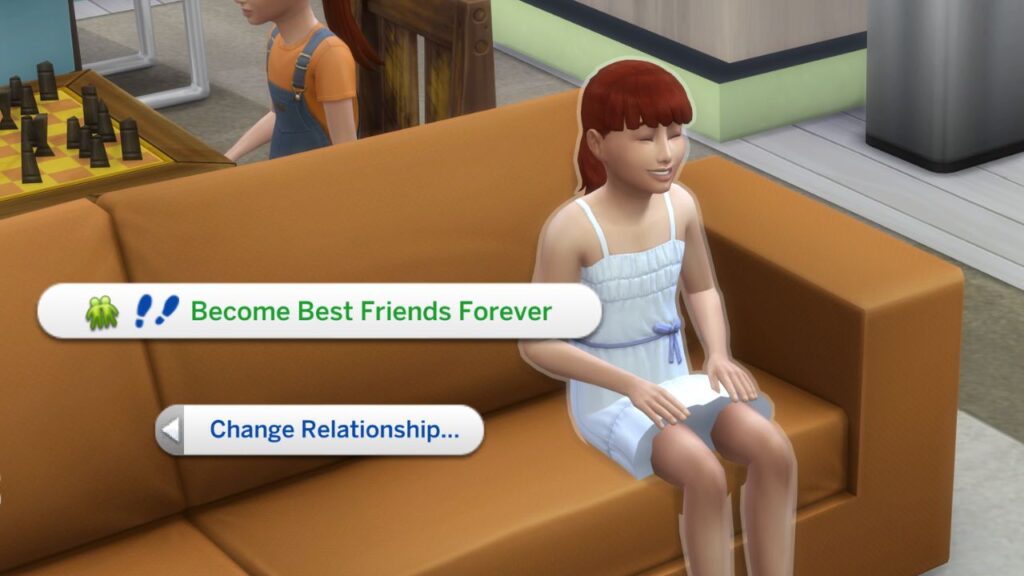 A screenshot from The Sims 4 showing the option to become best friends forever