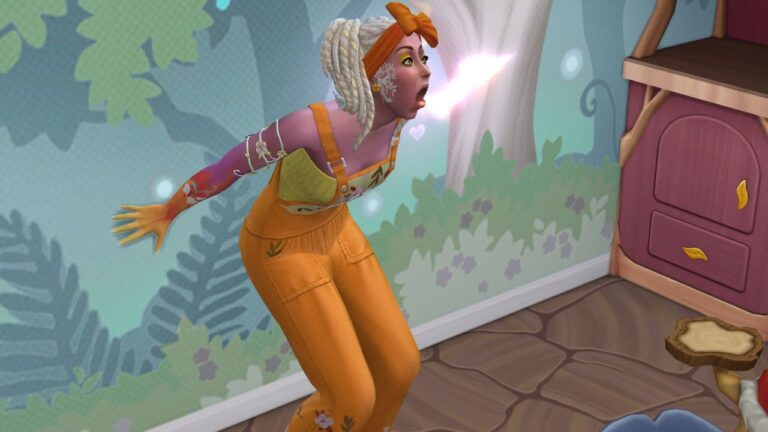 A screenshot from the sims 4 showing a sim coughing fire from an ailment