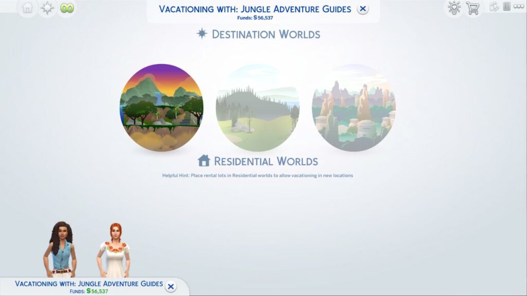 A screenshot from The Sims 4 showing the option to vacation to Selvadorada 