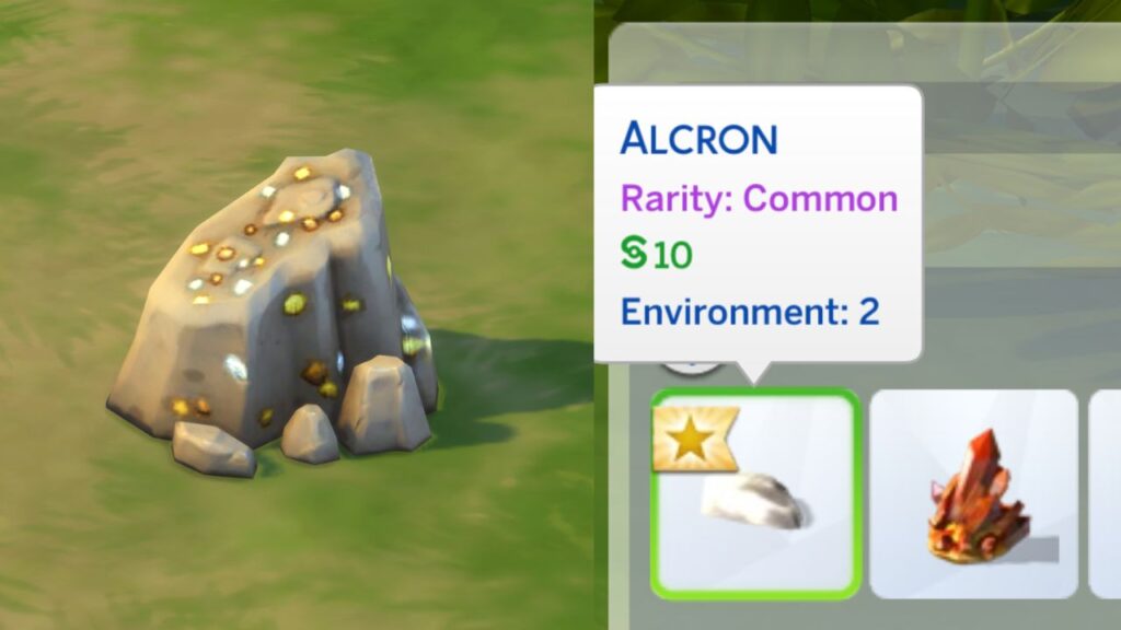 A screenshot from The Sims 4 showing the rocks you need to dig for metals 