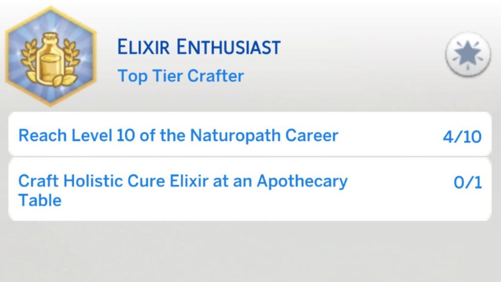 A screenshot from the sims 4 showing the third stage of the elixir enthusiast aspiration