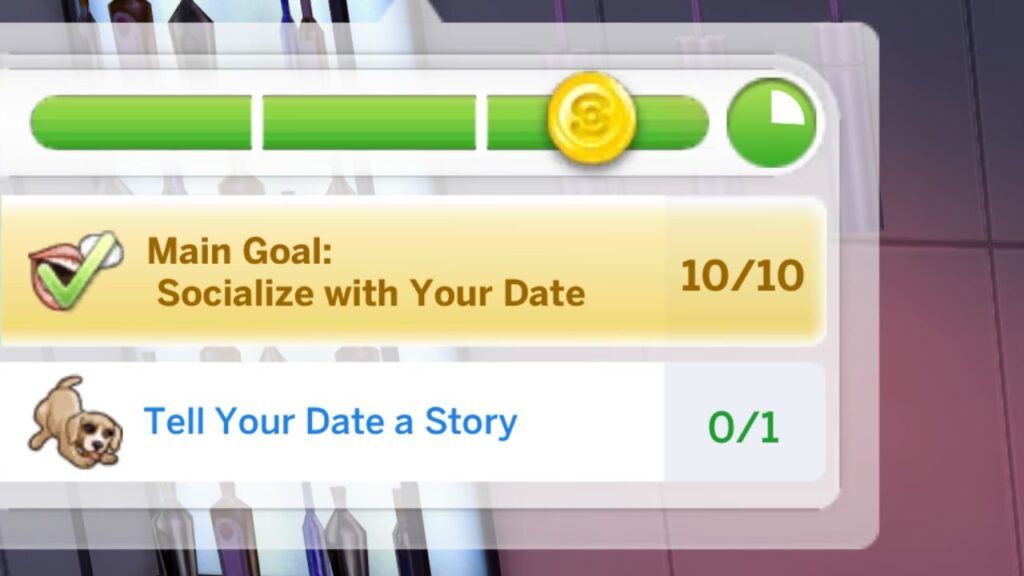 A screenshot from The Sims 4 showing a gold medal earned on a date with two sims