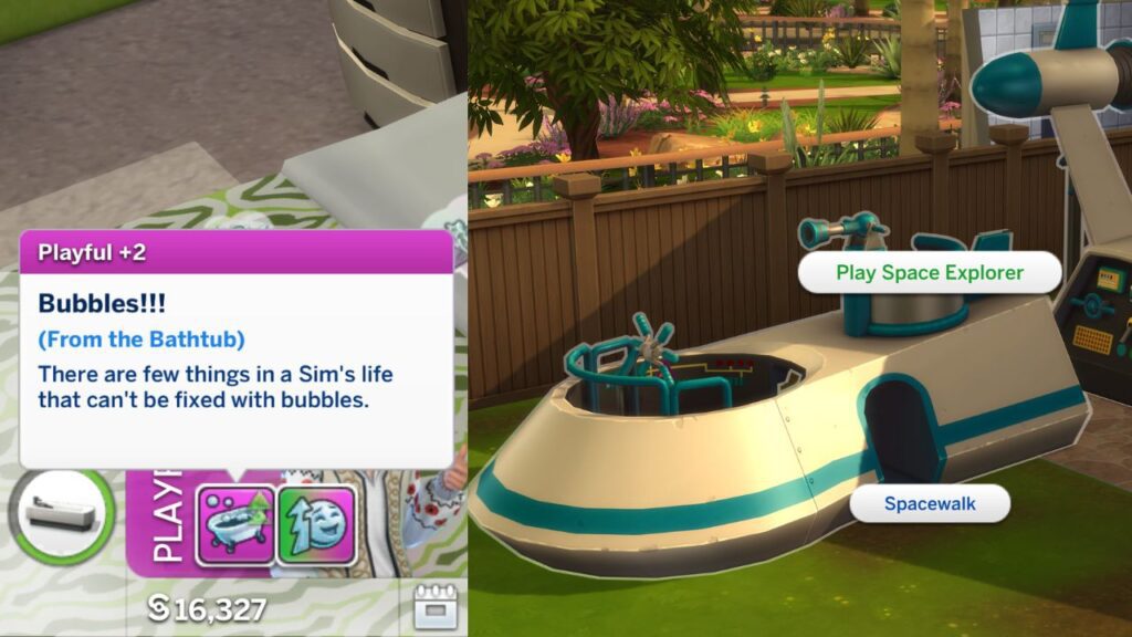 A screenshot from The Sims 4 showing how to play on a jungle gym while playful