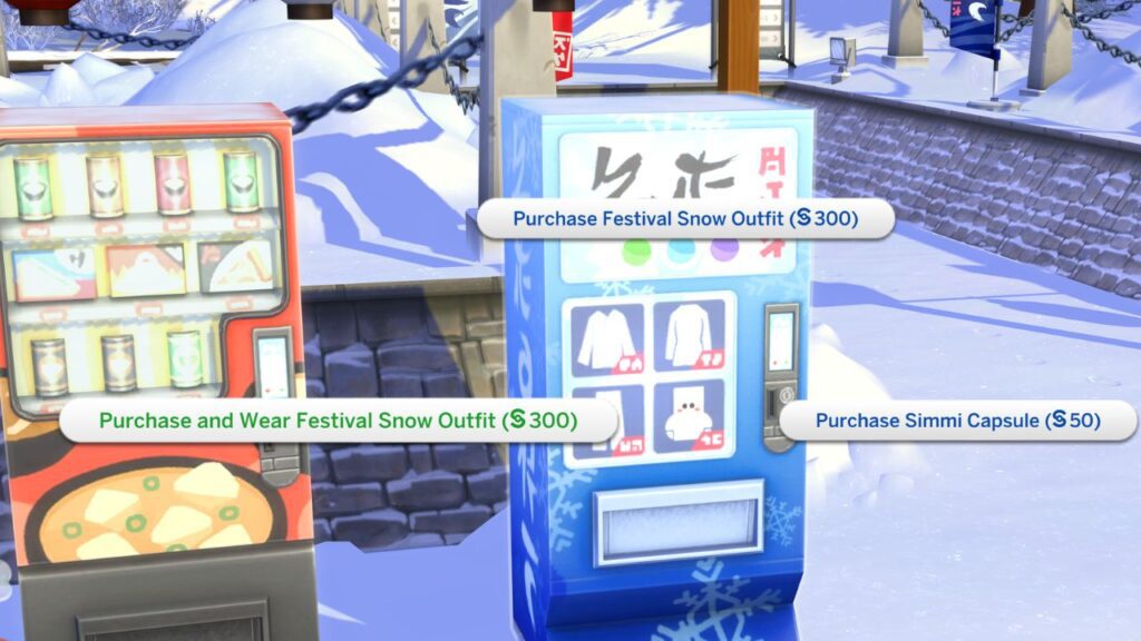 A screenshot from The Sims 4 showing how to purchase and wear festival outfits