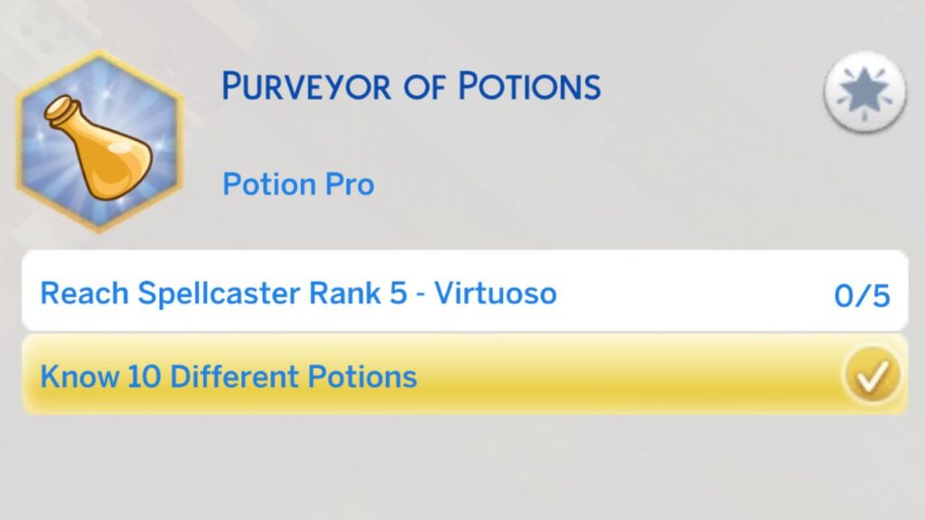 A screenshot from The Sims 4 showing the fourth stage of the purveyor of potions aspiration