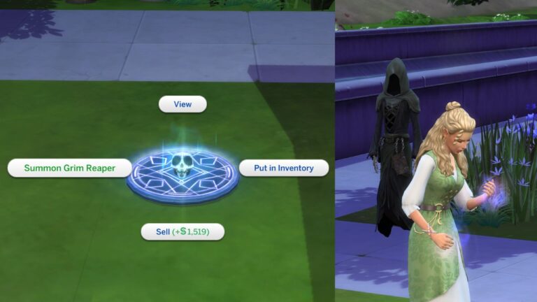 A screenshot from The Sims 4 showing how to summon the grim reaper with Jet