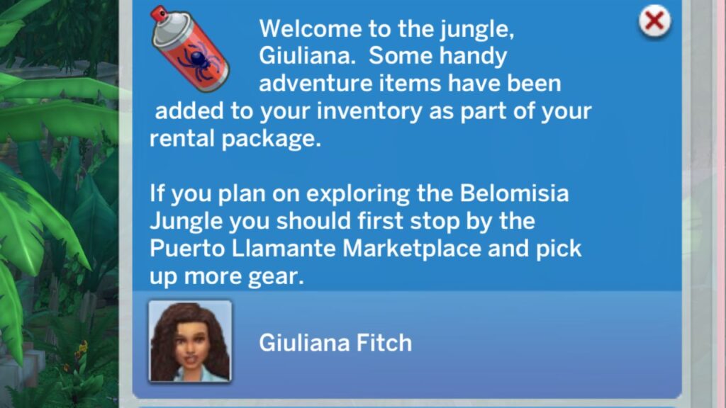 A screenshot from The Sims 4 showing the notification you get when you take a vacation in Selvadorada 