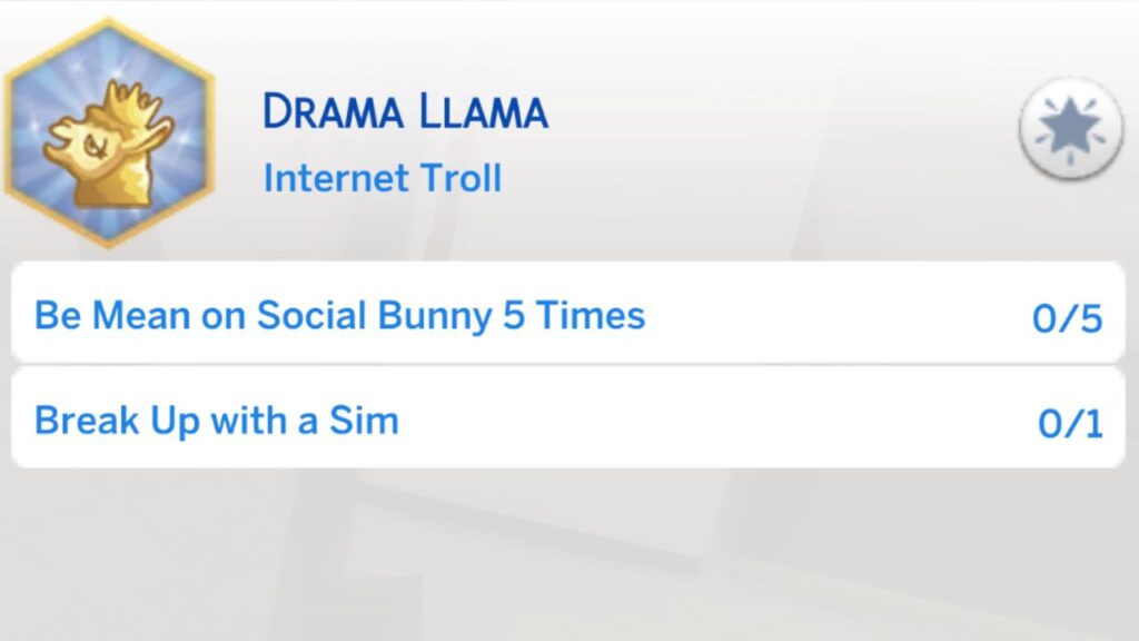 A screenshot from The Sims 4 showing the second stage of the drama llama aspiration