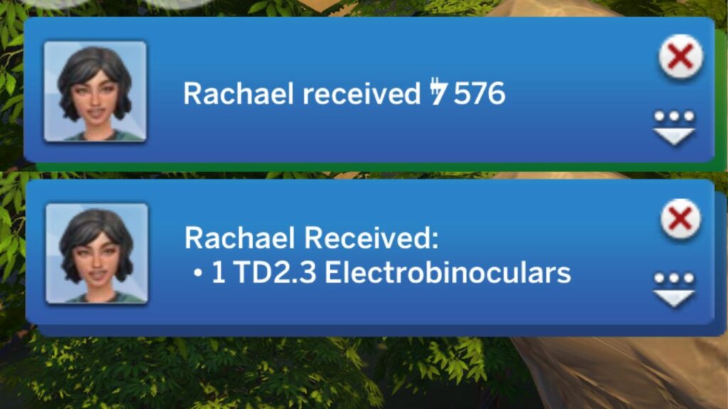 A screenshot from The Sims 4 showing some rewards a sim can get from exploring the tie echelon  