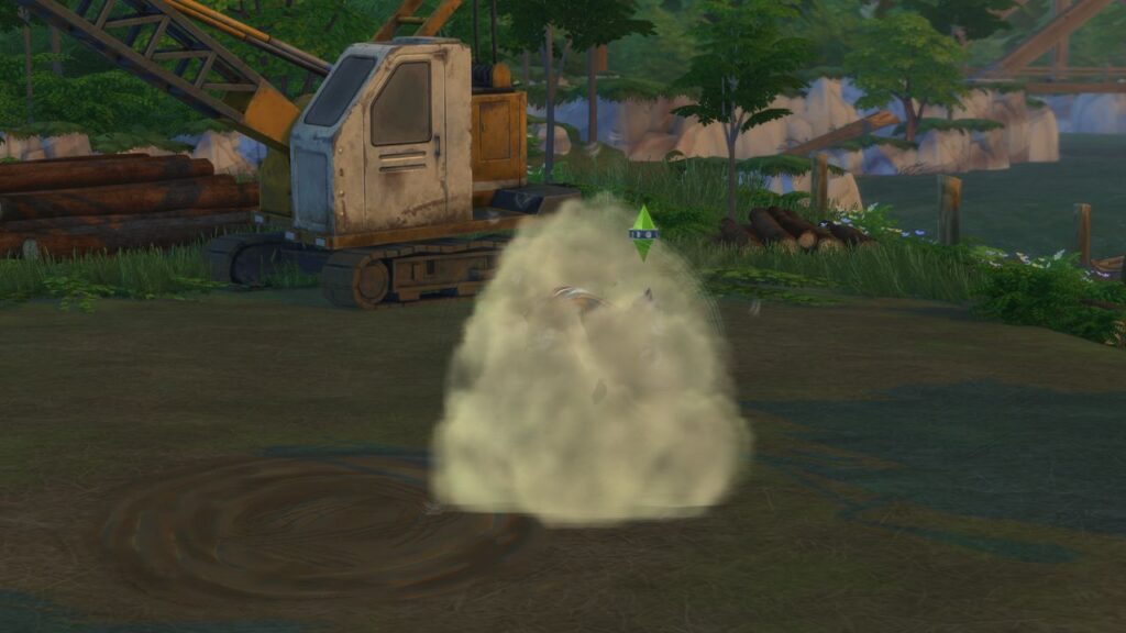 A screenshot from The Sims 4 showing two werewolves sparring at the sparring grounds in Moonwood Mill