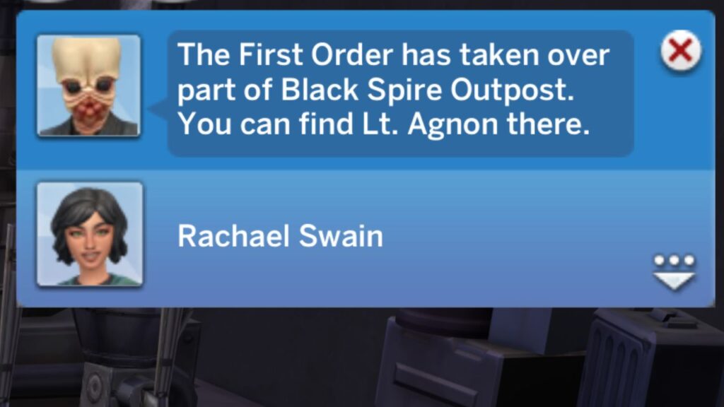 A screenshot from The Sims 4 showing the notification you get after asking about the first order