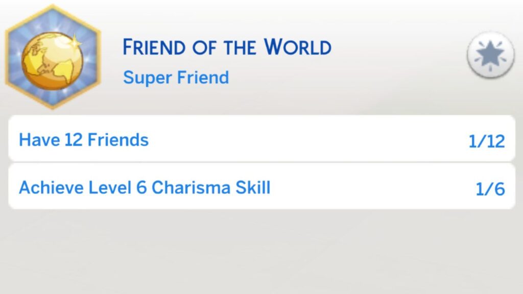 A screenshot from The Sims 4 showing the super friend stage
