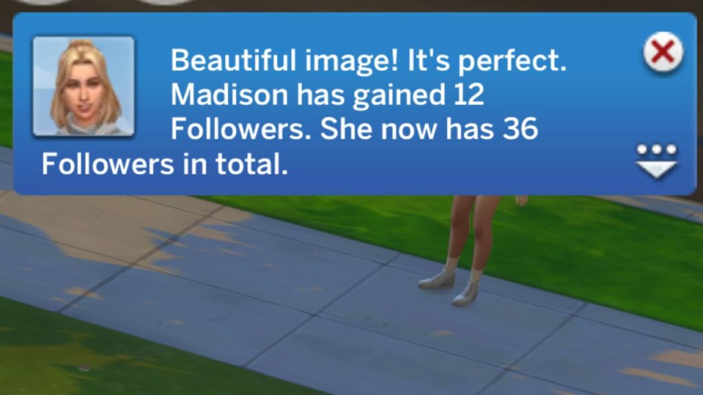 A screenshot from The Sims 4 showing the notification you get when a sim promotes their services 