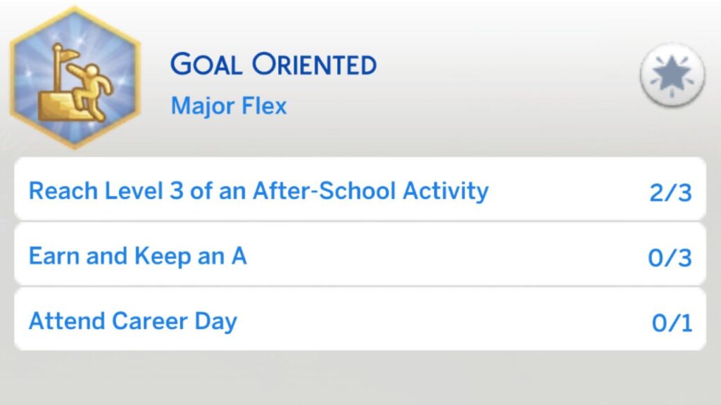 A screenshot from the sims 4 showing the second stage of the goal oriented aspiration