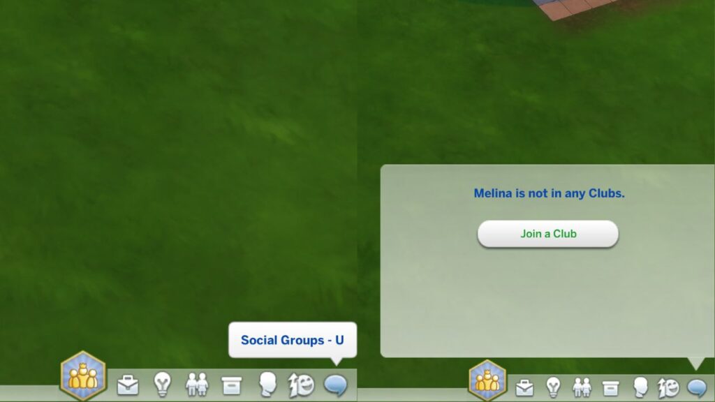 A screenshot from The Sims 4 showing the buttons to press to start or join a club