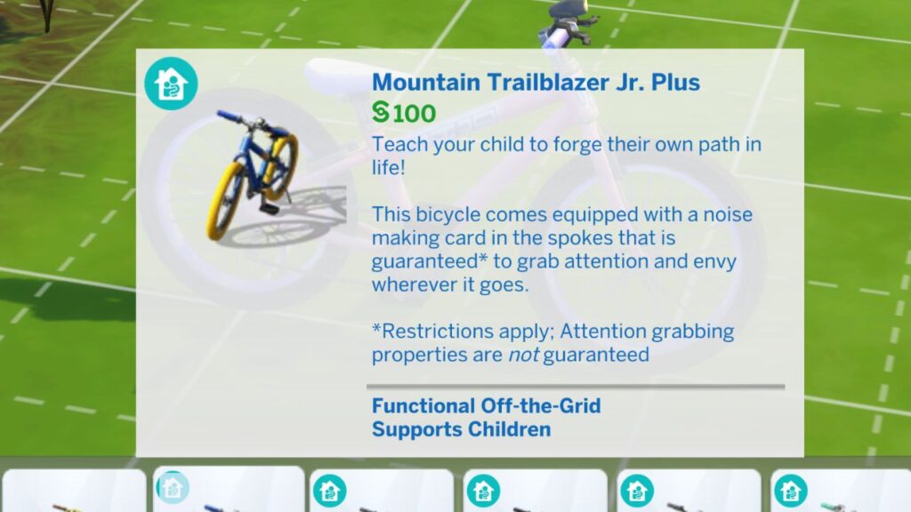 A screenshot from The Sims 4 showing the mountain trailblazer Jr plus bike for kids