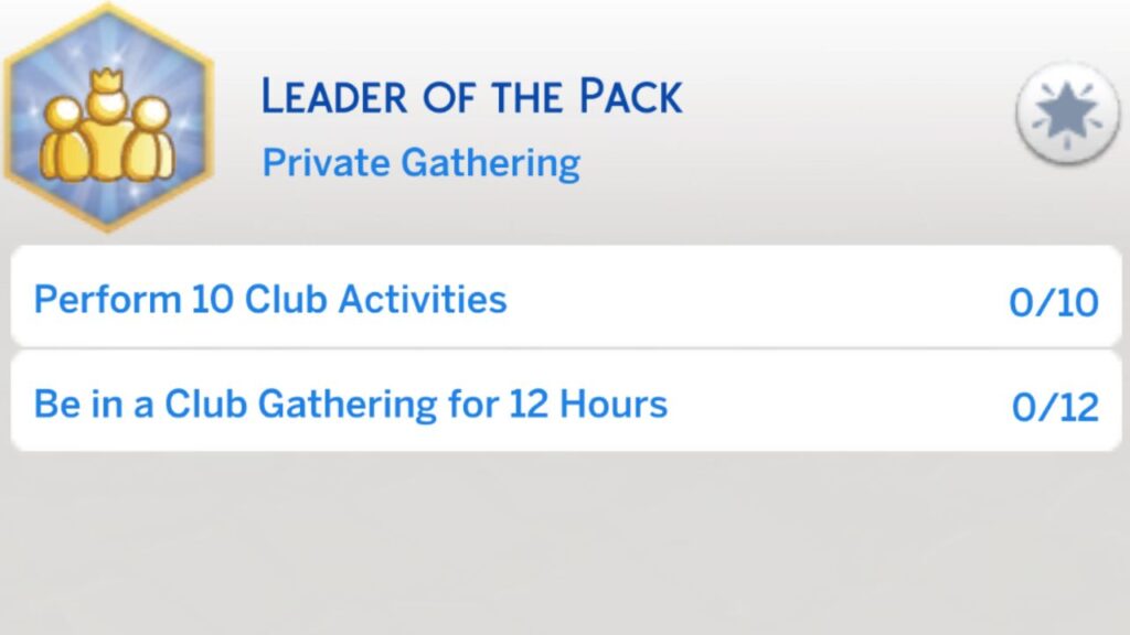 A screenshot from The Sims 4 showing the second stage of the leader of the pack aspiration 