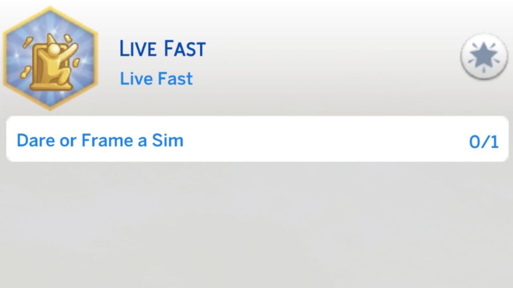 A screenshot from The Sims 4 showing the third stage of the live fast aspiration