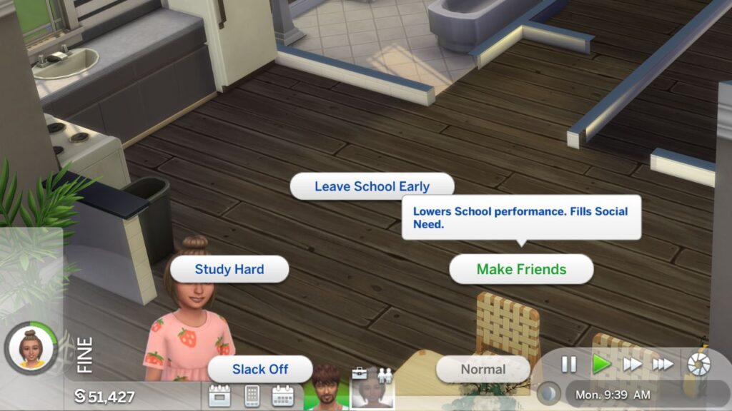 A screenshot from The Sims 4 showing how to have kids meet other kids at school