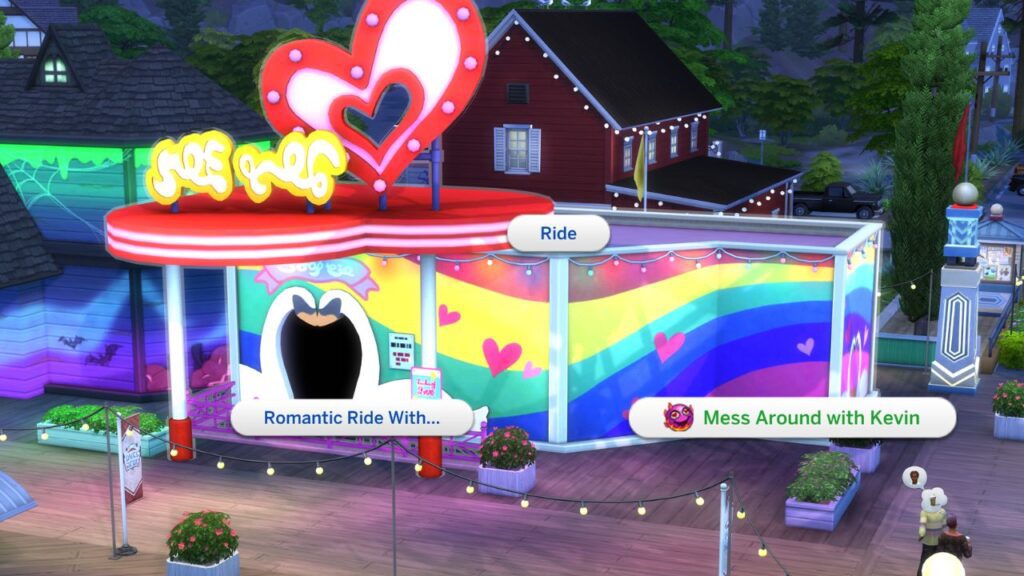 A screenshot from The Sims 4 showing the option to mess around in the cuddle carts
