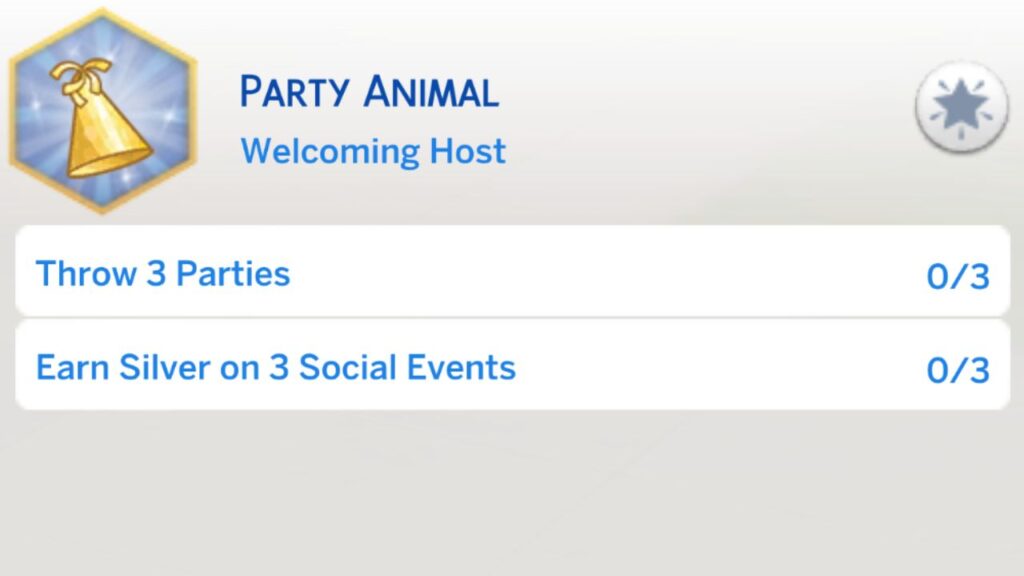 A screenshot from The Sims 4 showing the second stage of the party animal aspiration