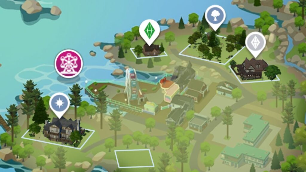 A screenshot from The Sims 4 showing the plumbite cove neighborhood
