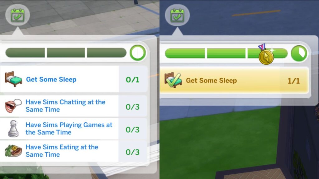 A screenshot from The Sims 4 showing the menu for a slumber party and getting gold