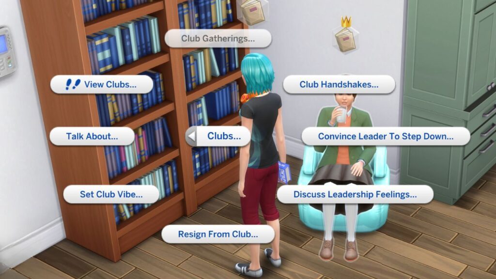 A screenshot from The Sims 4 showing the clubs social menu 