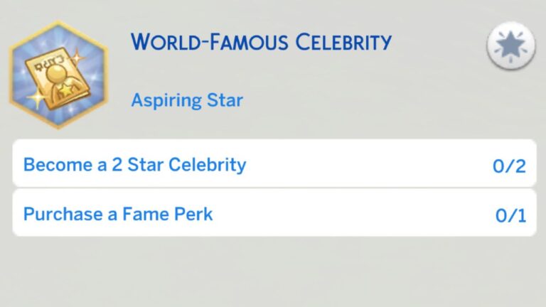 A screenshot from The Sims 4 showing the world famous celebrity aspiration