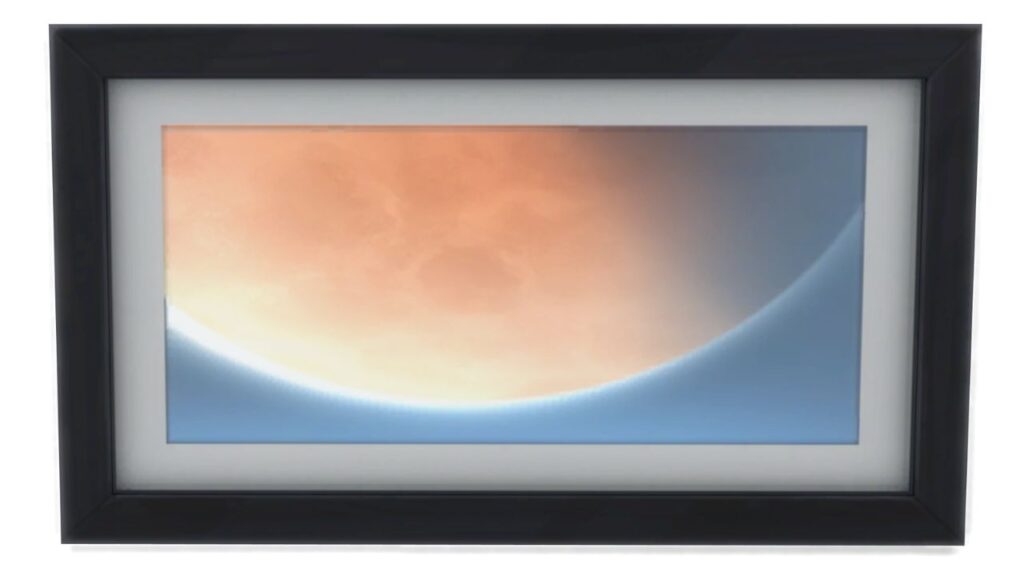 A screenshot from The Sims 4 showing a black frame with a print of a picture of the Moooon close up