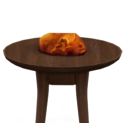 A screenshot from The Sims 4 showing a brown wooden table with solarium on top