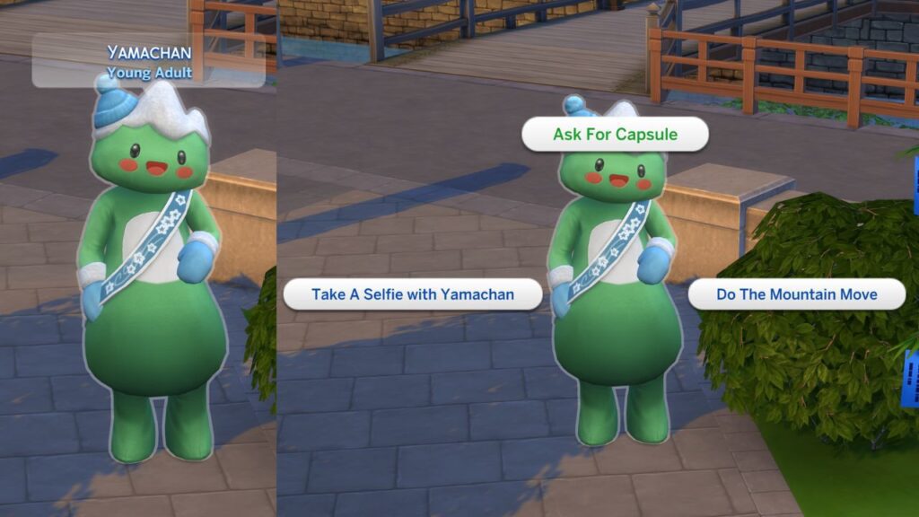 A Screenshot from The Sims 4 showing how to ask yamachan for a simmi capsule