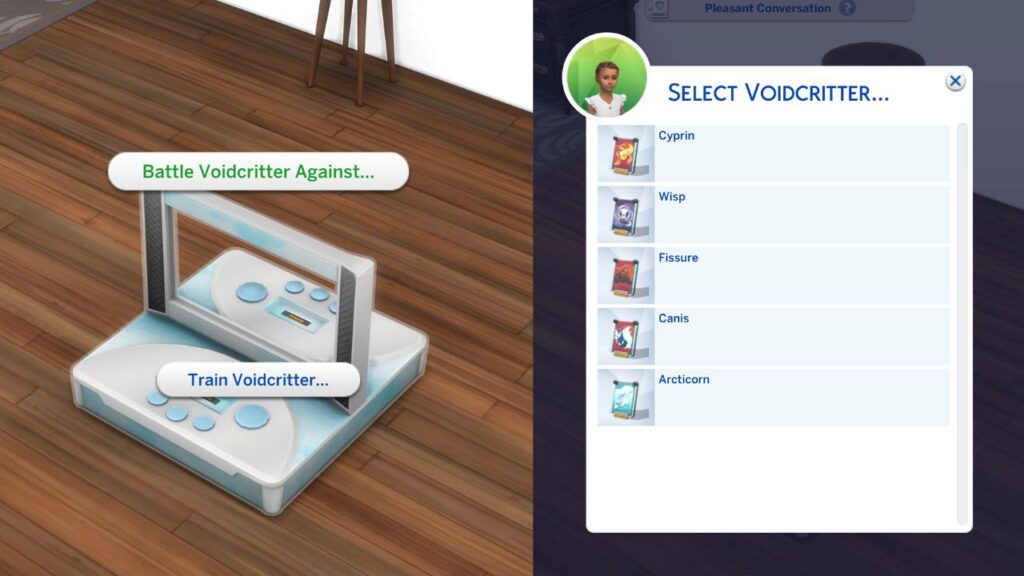 A screenshot from The Sims 4 showing how to battle voidcritters