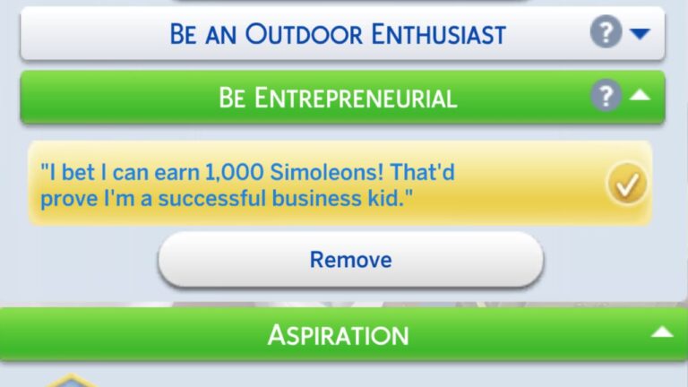 A screenshot from The Sims 4 showing the task for the be entrepreneurial formative moment
