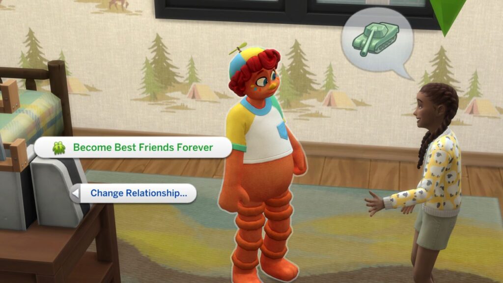 A screenshot from The Sims 4 showing how to become best friends forever with an imaginary friend 