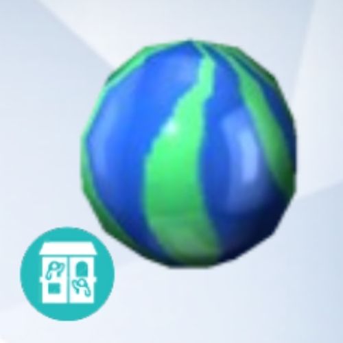 A screenshot from The Sims 4 showing a grey background with an enlarged image of a marble with a blue and green design 