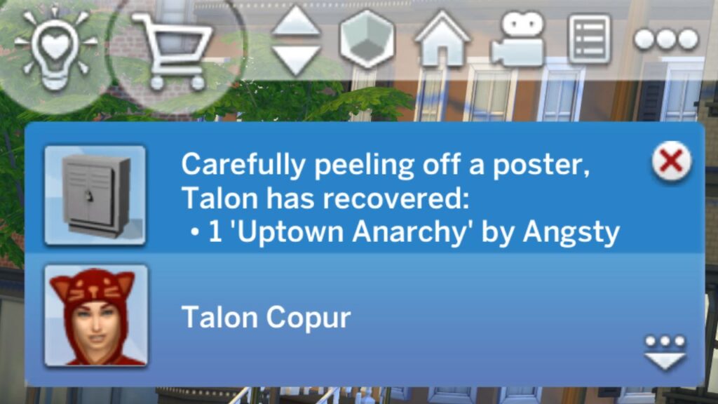 A screenshot from The Sims 4 showing the notification you get when you find a city poster