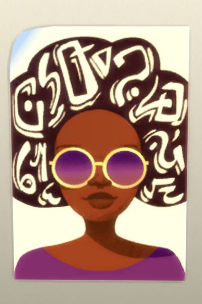 A screenshot from The Sims 4 showing the city poster named Self Portrait?